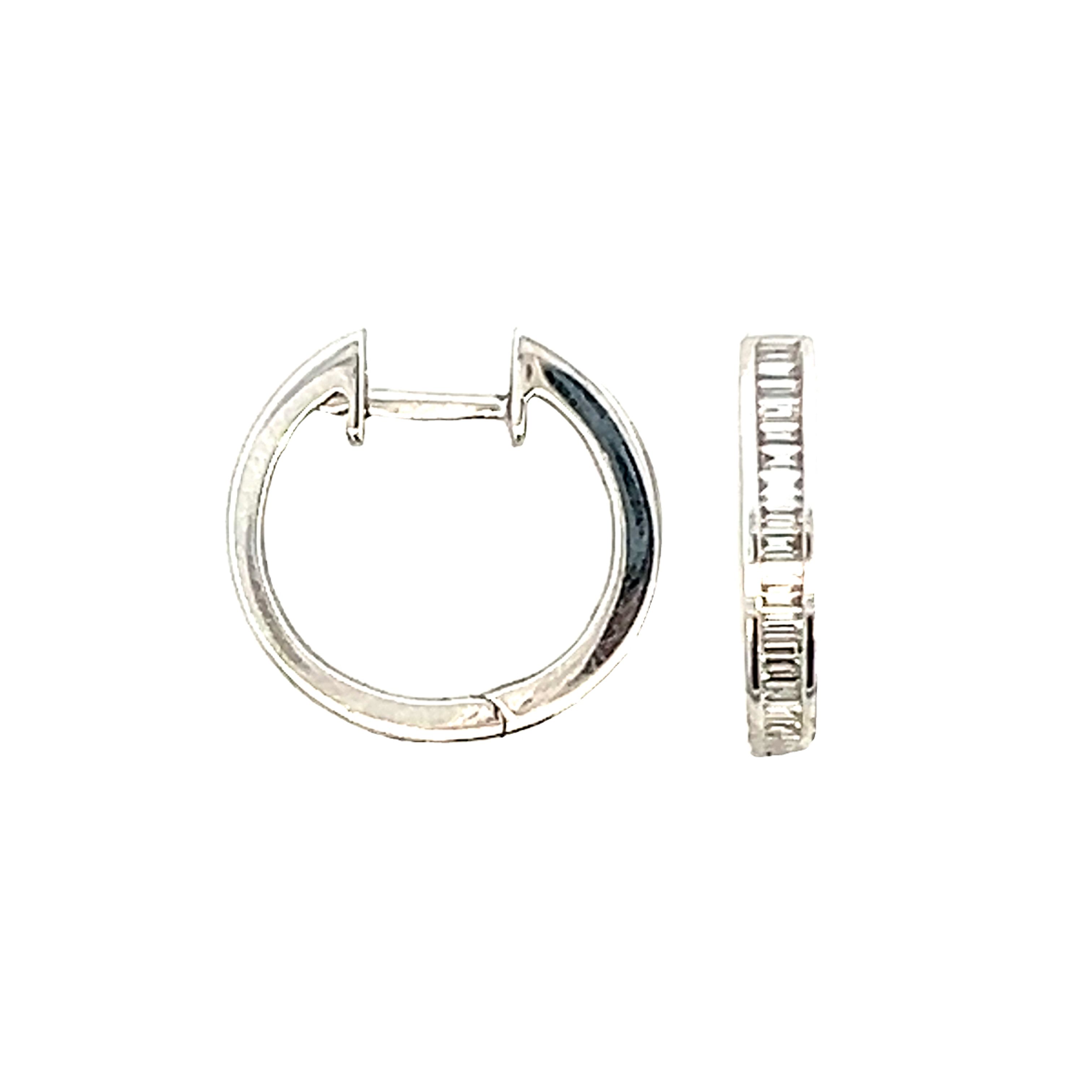 18 Carat Whte Gold Channel Set Hoops - Baguette Diamonds 0.50 Ct