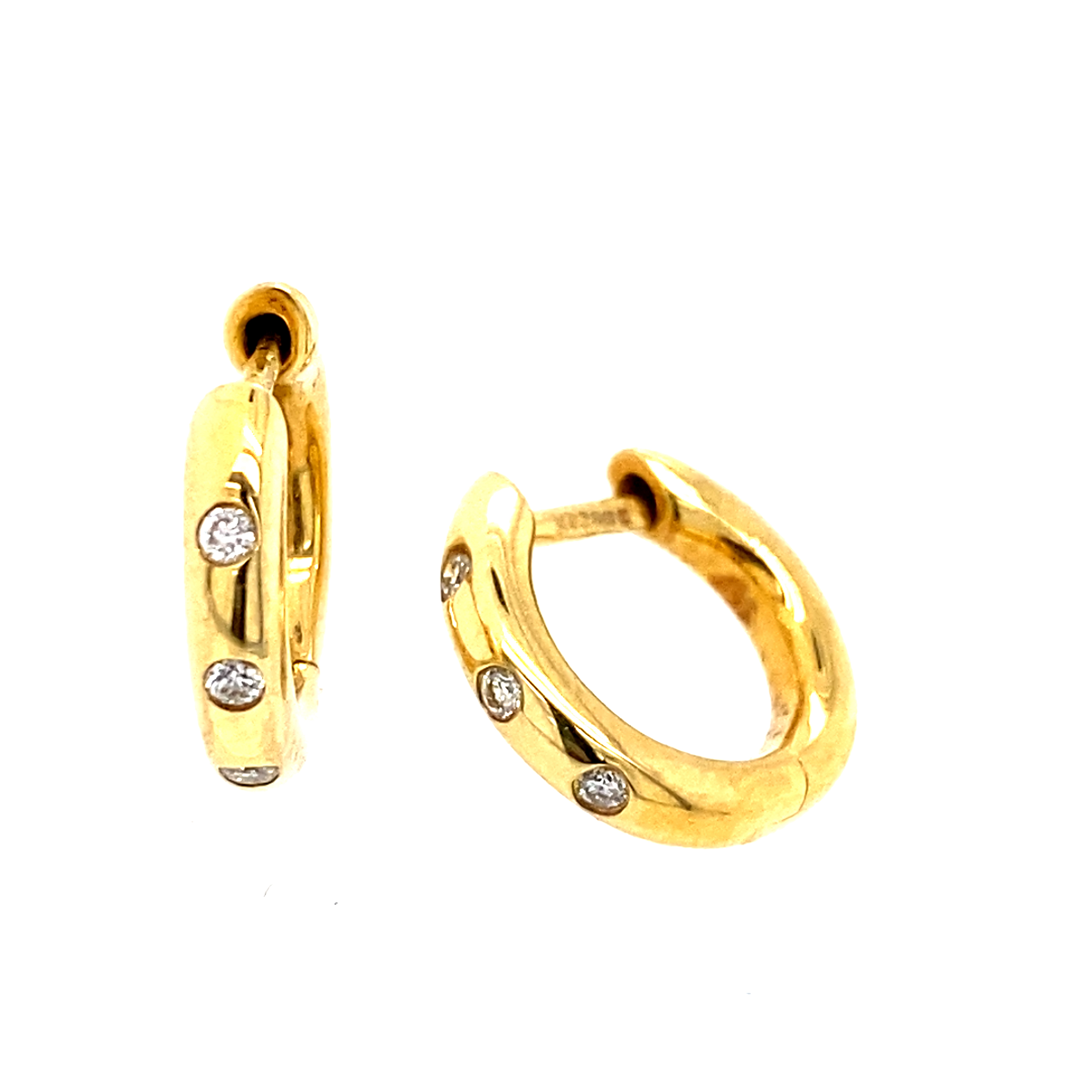 18 Carat Yellow Gold Hinge Hoops 0.06 Carats