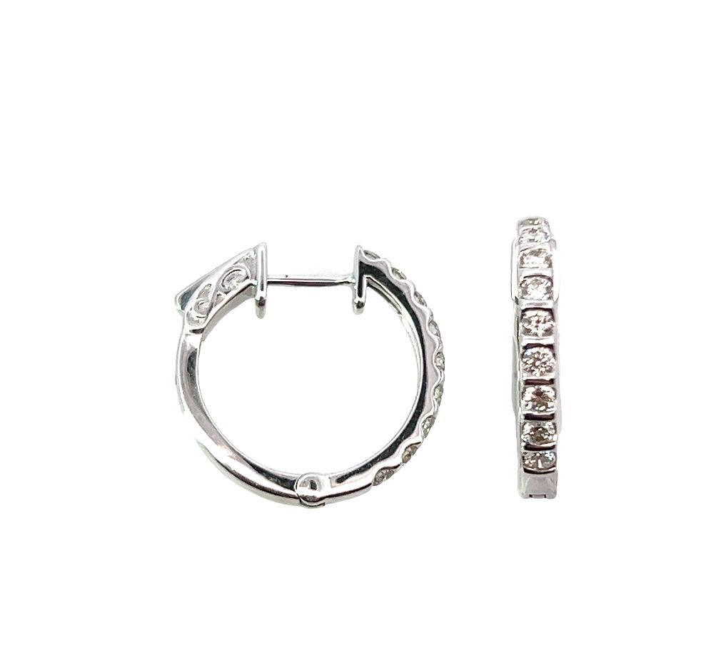 18 Carat White Gold and Diamond Bar Set Hinge Hoops - 0.54 Cts