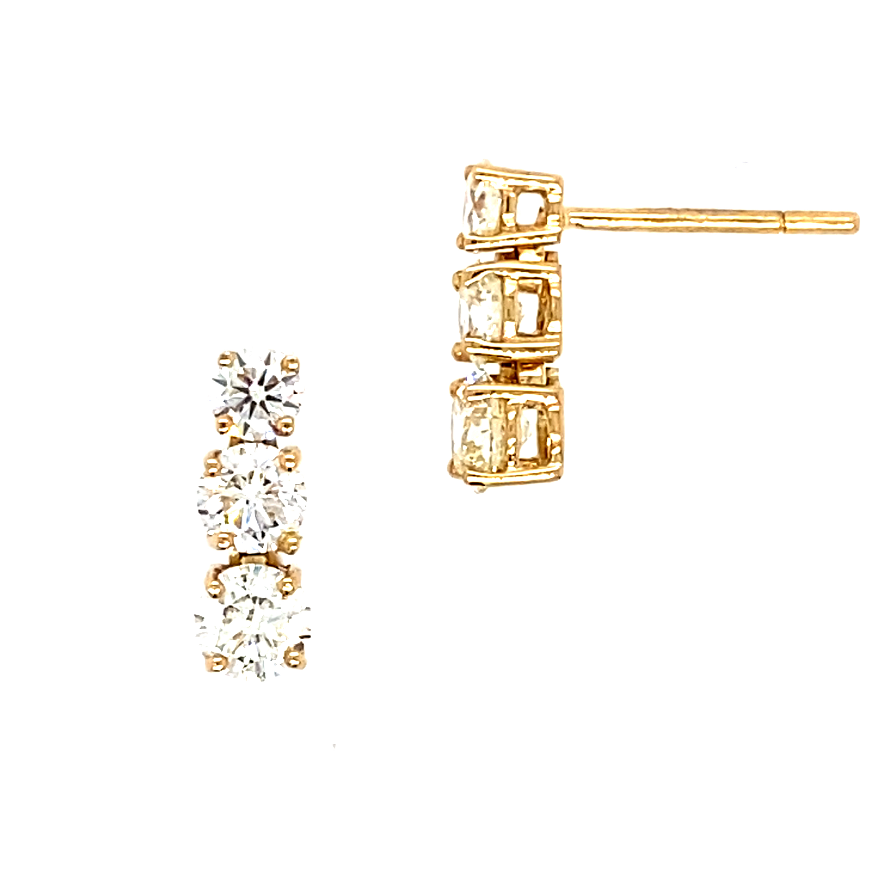 18 carat Yellow Gold and Diamond Trilogy Studs 1.50 Carats G/H