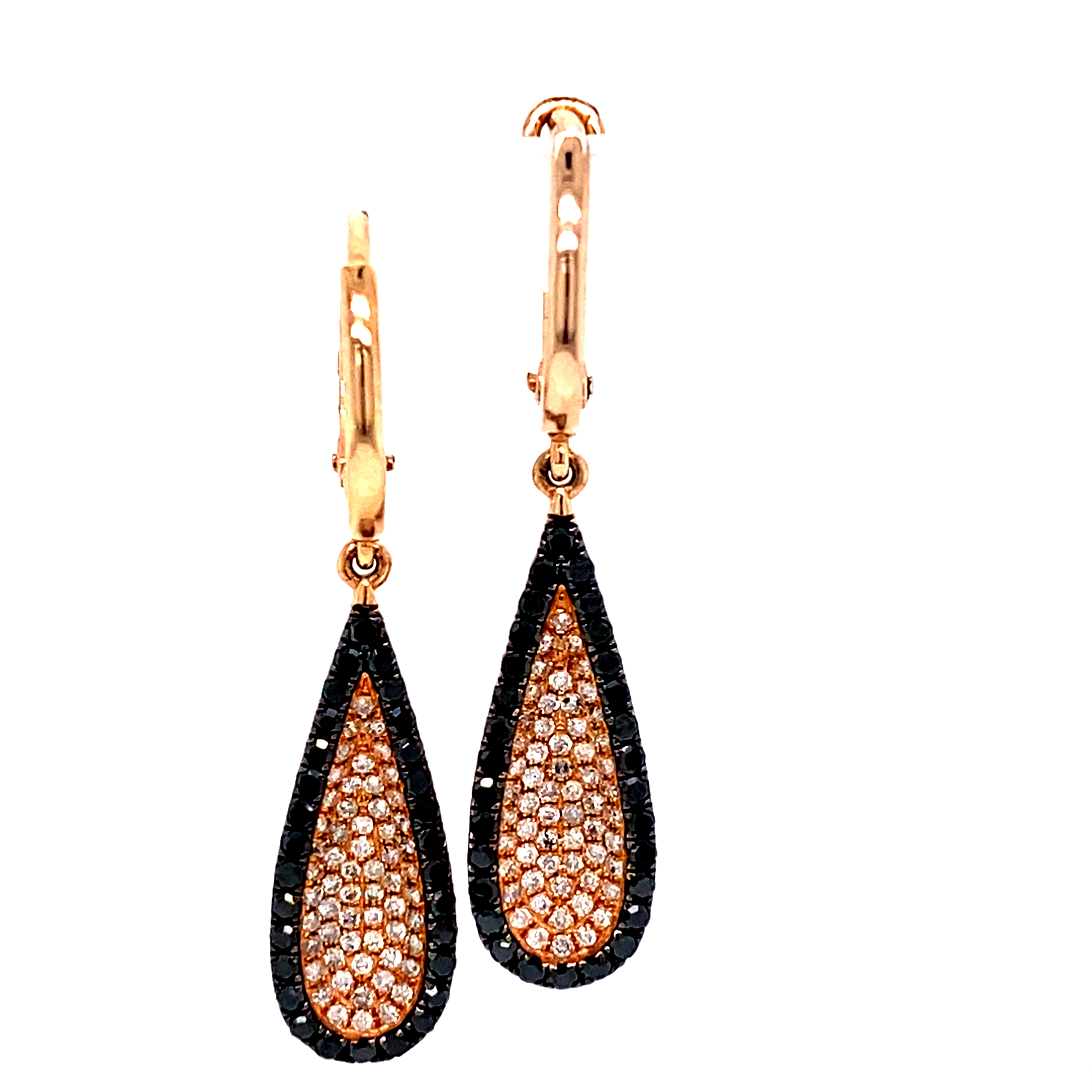 Black and White Diamond Earrings Set in 14 Carat Rose Gold