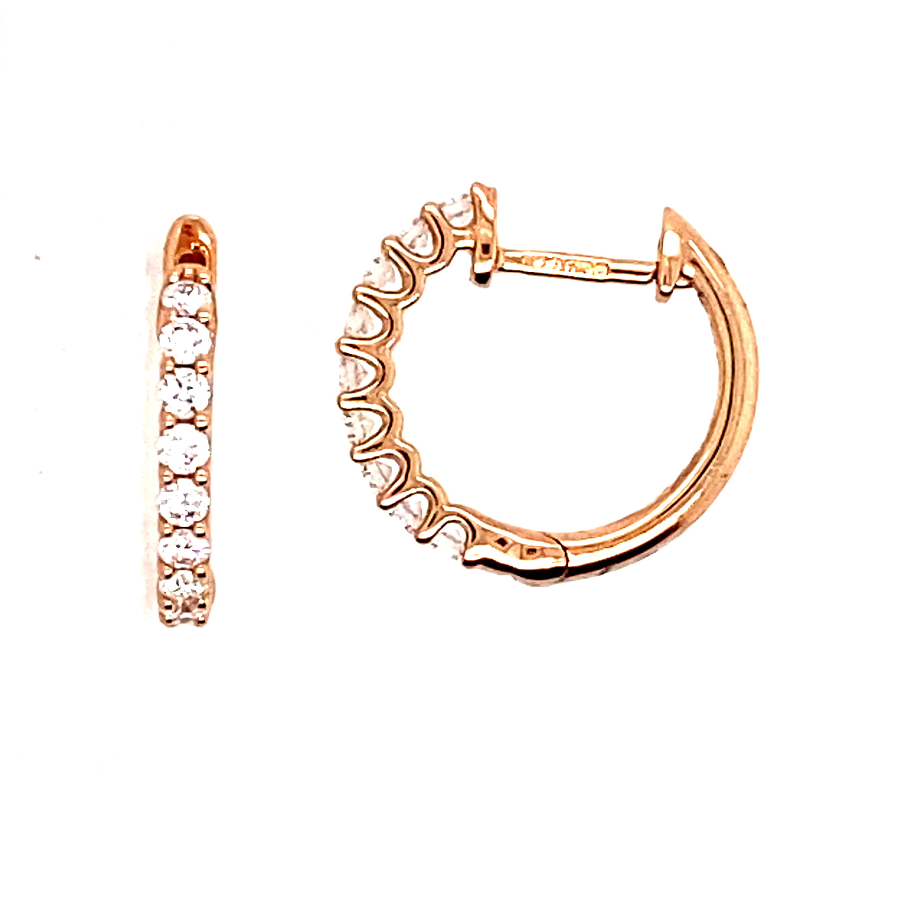18 Carat Rose Gold Diamond Set Hinge Hoops 0.33 Carats G VS