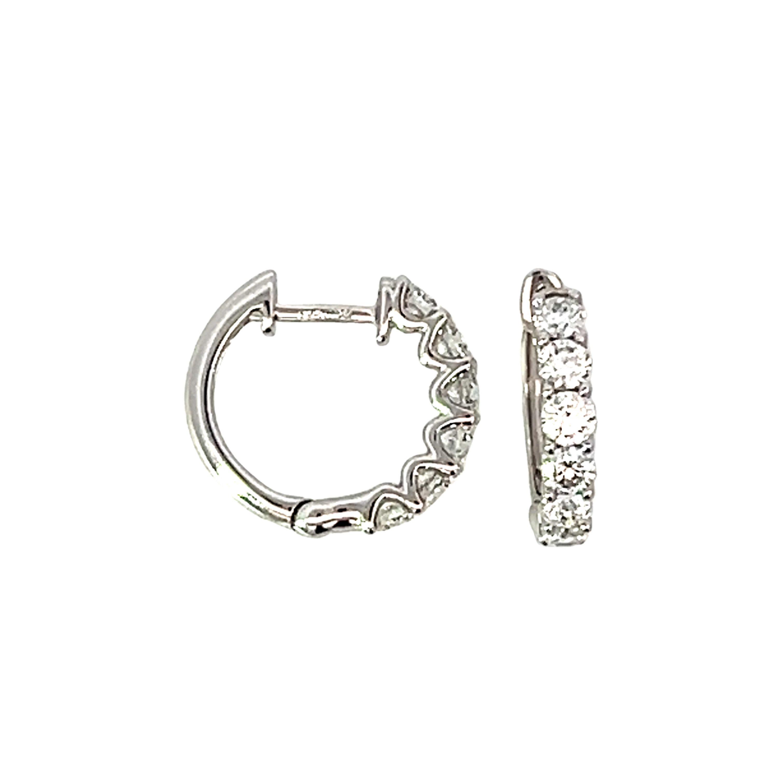 18 Carat White Gold Claw Set Hinge Hoops 1.00 Cts