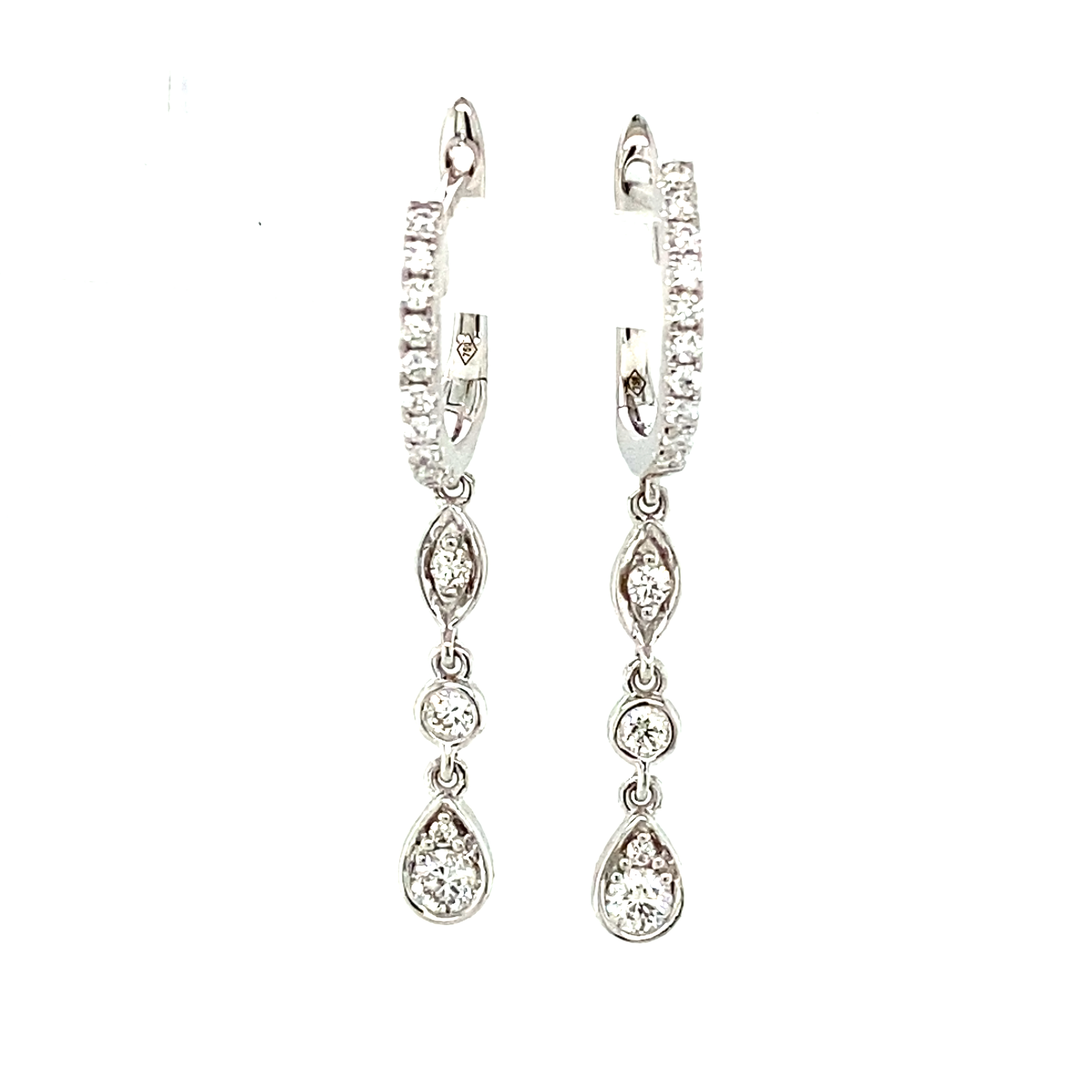 18 Carat White Gold and Diamond Hoops with Triple Drop
