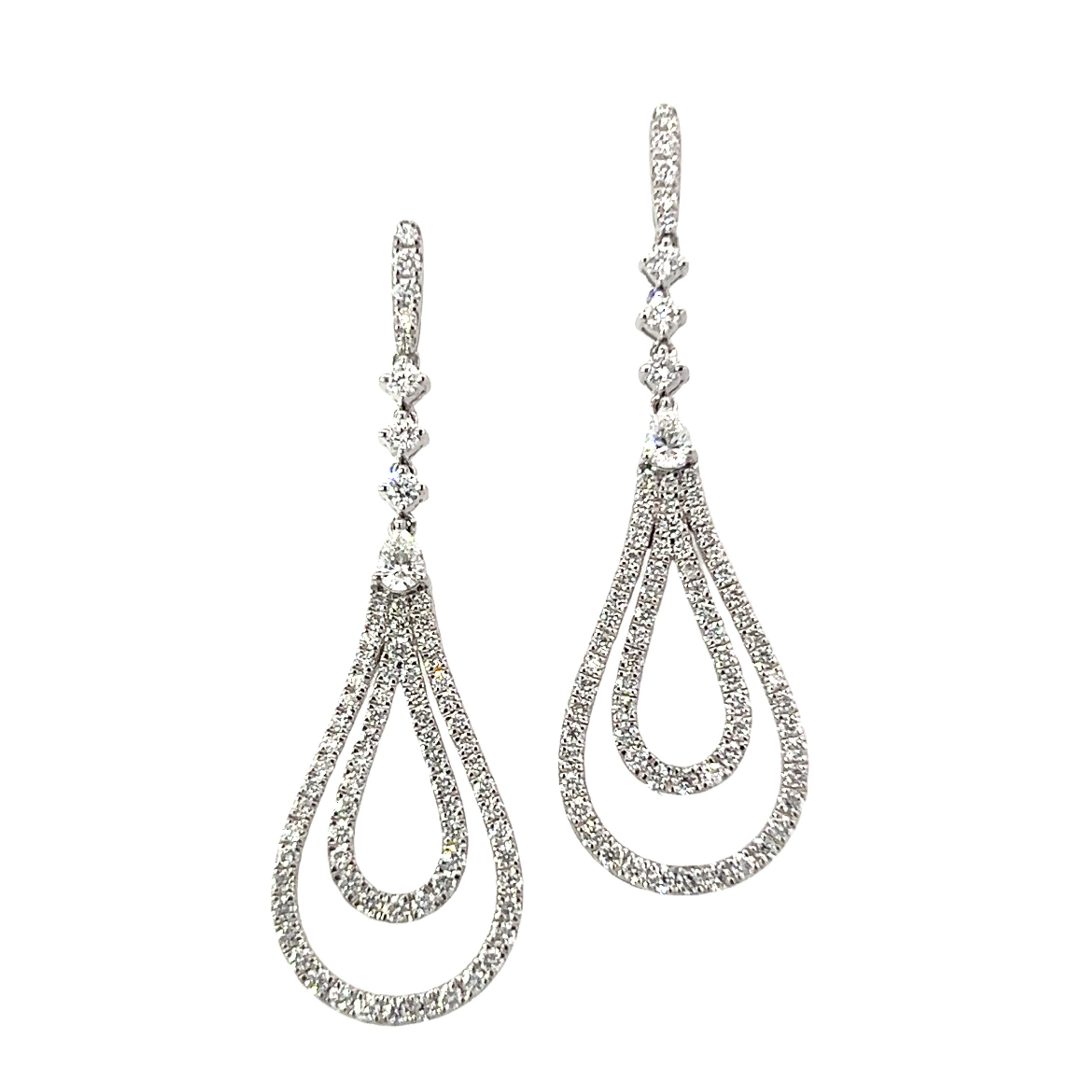 18 Carat White Gold Diamond Double Pear Shape Open Drop Earrings