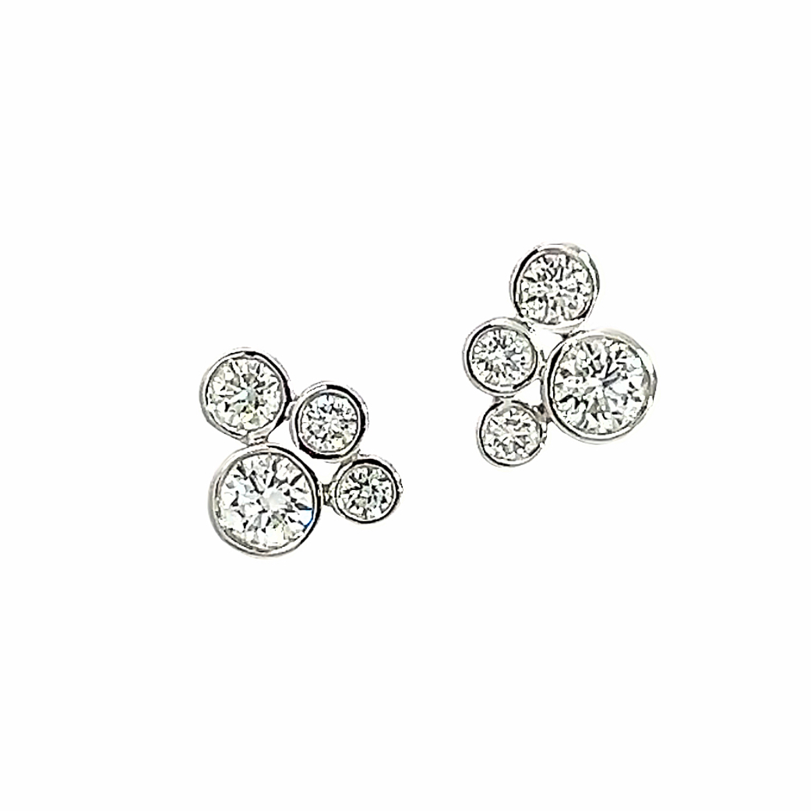 18 Carat White Gold and Diamond 4 Stone Diamond Bubbles Studs -