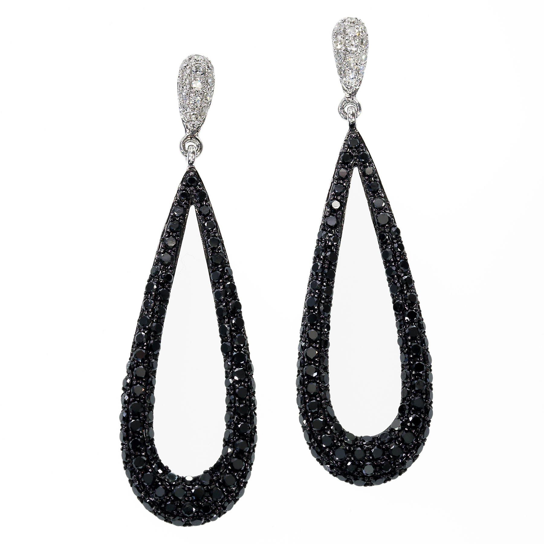 14ct white gold black and white diamond drop earrings - Earrings - Black Diamond Jewellery