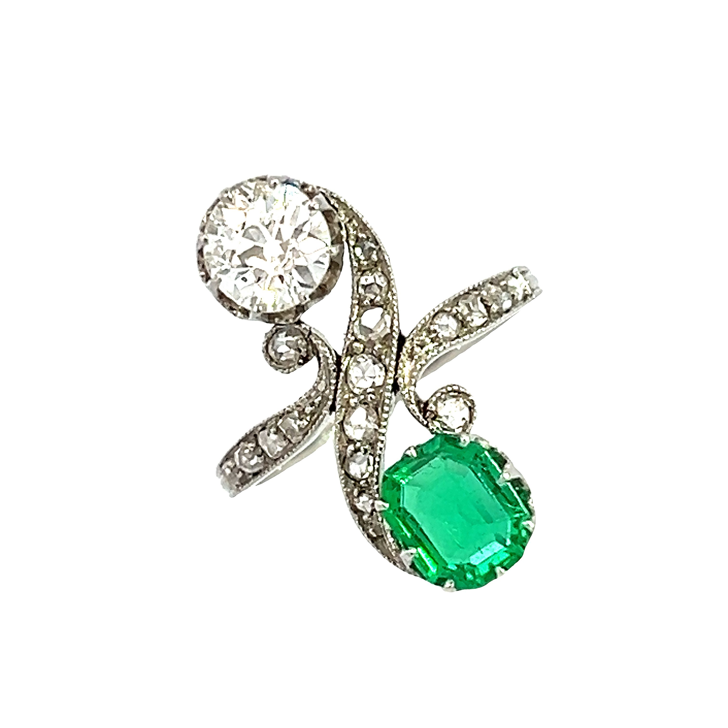 An Exquisite Edwardian Emerald and Diamond Ring