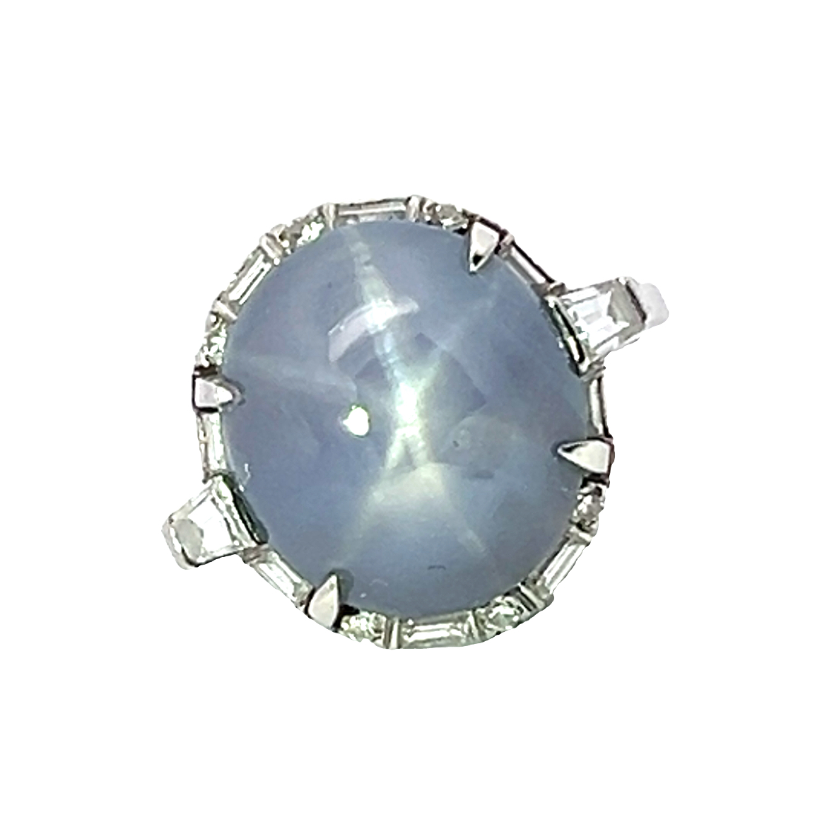 A White Gold Star Sapphire and Diamond Ring