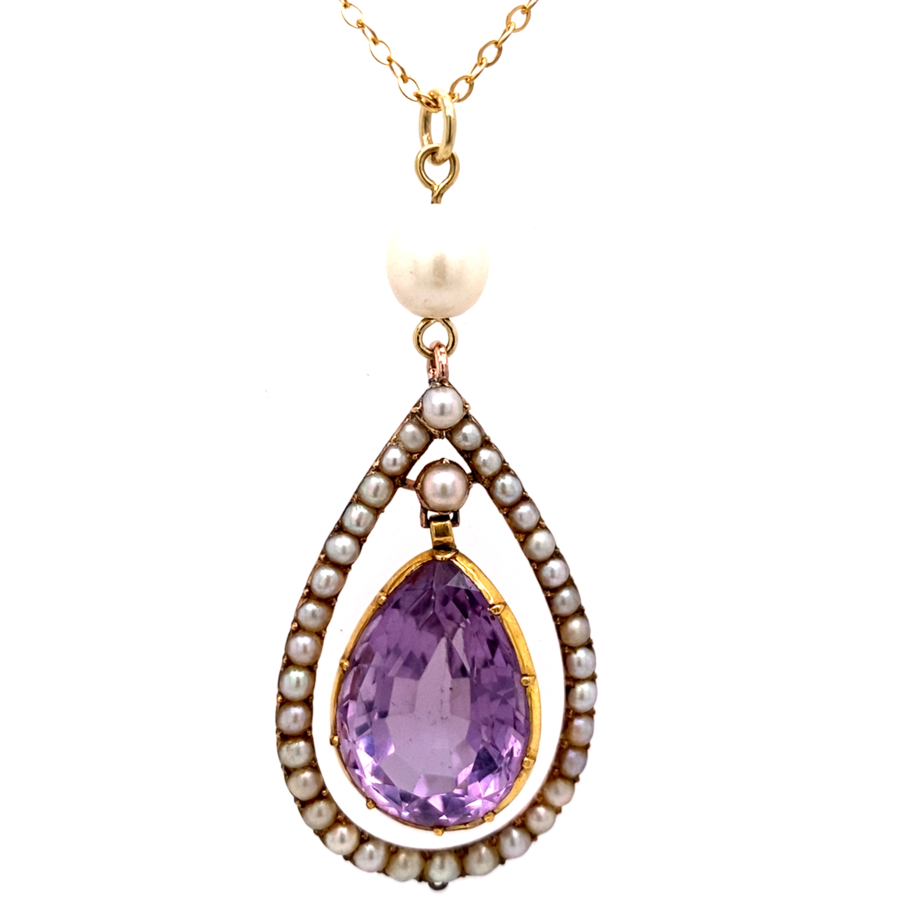 Pear Shape Amethyst With a Pearl Surround Pendant