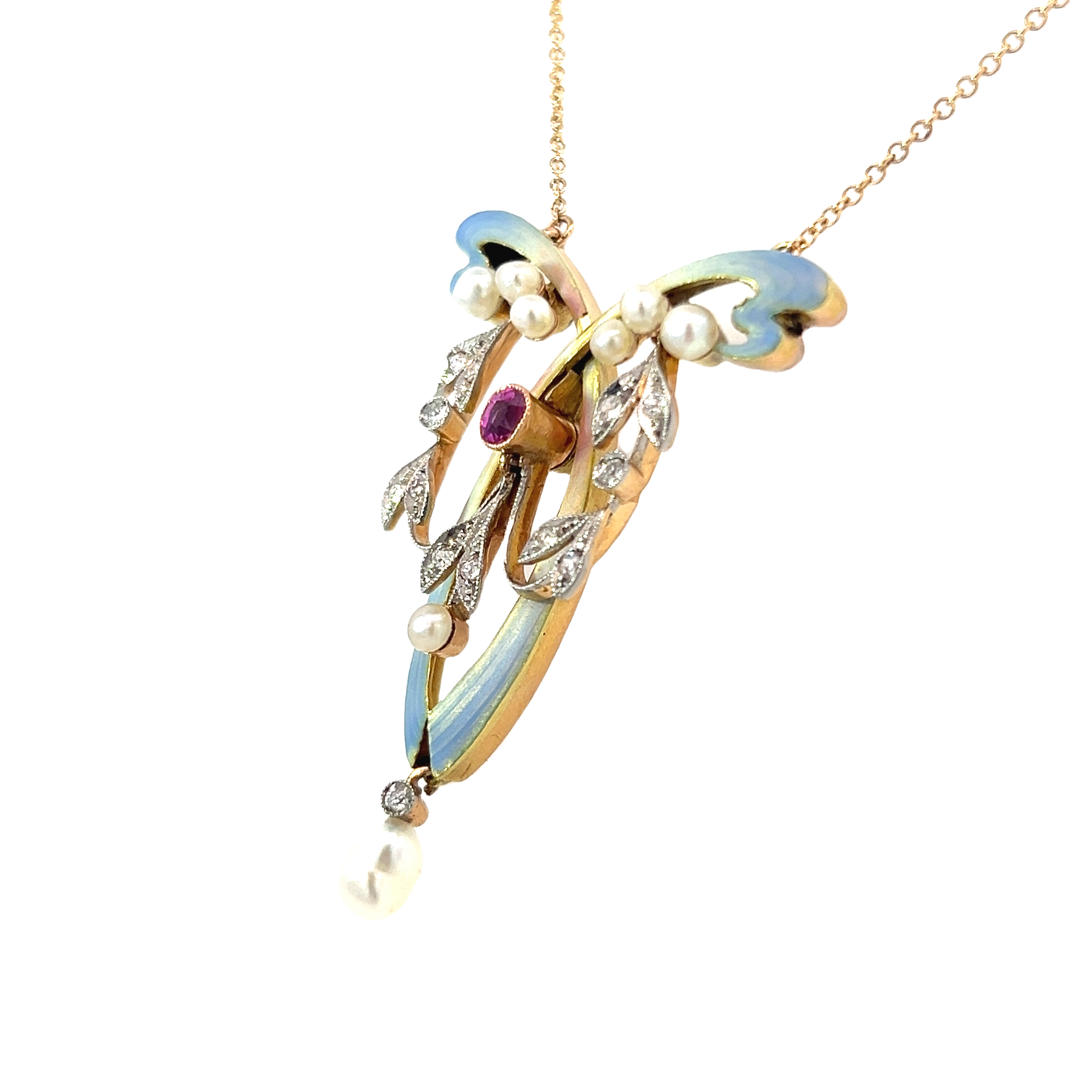 A Stunning Art Nouveau Sapphire and Diamond Pendant