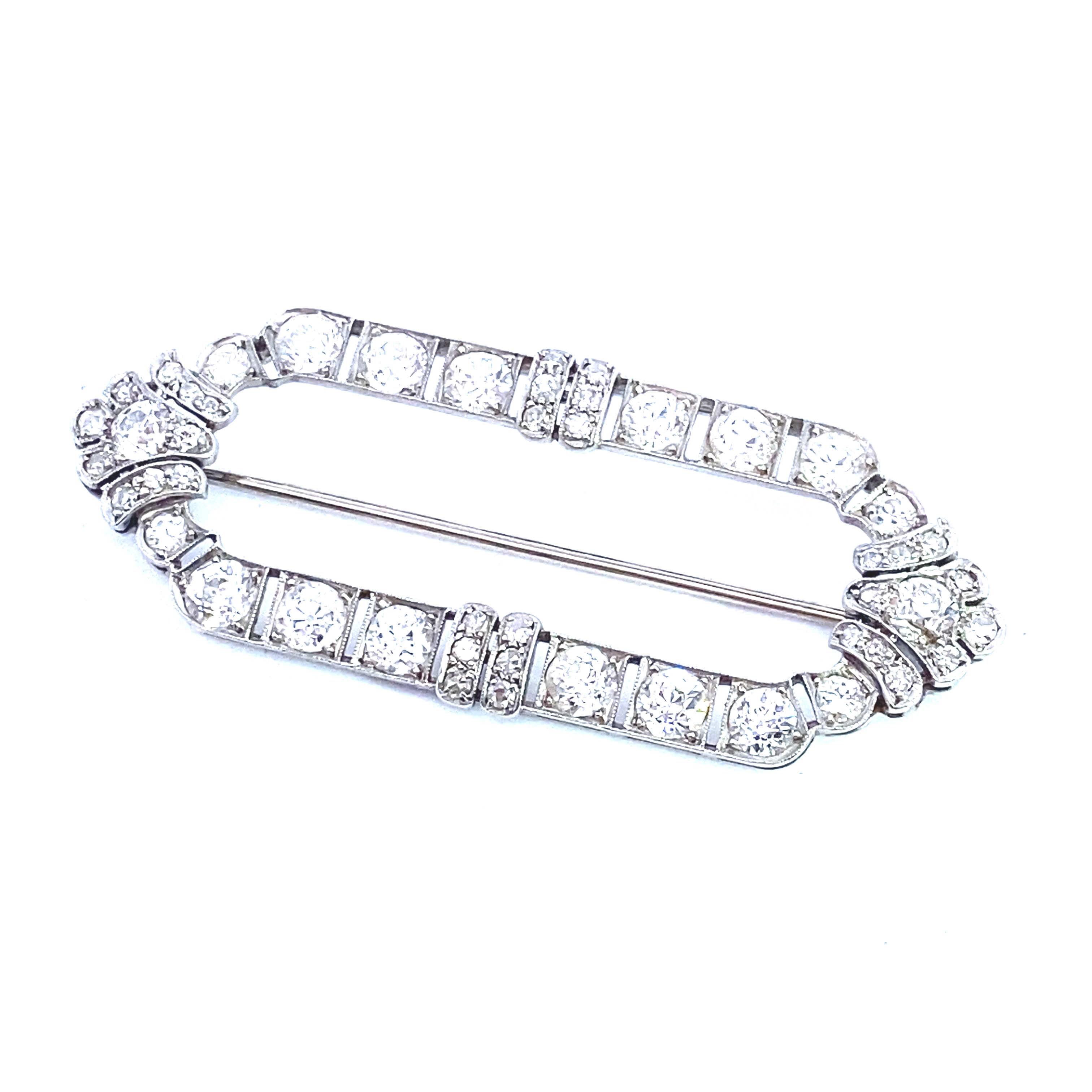 A Beautiful Art Deco Stylised Buckle Diamond Brooch