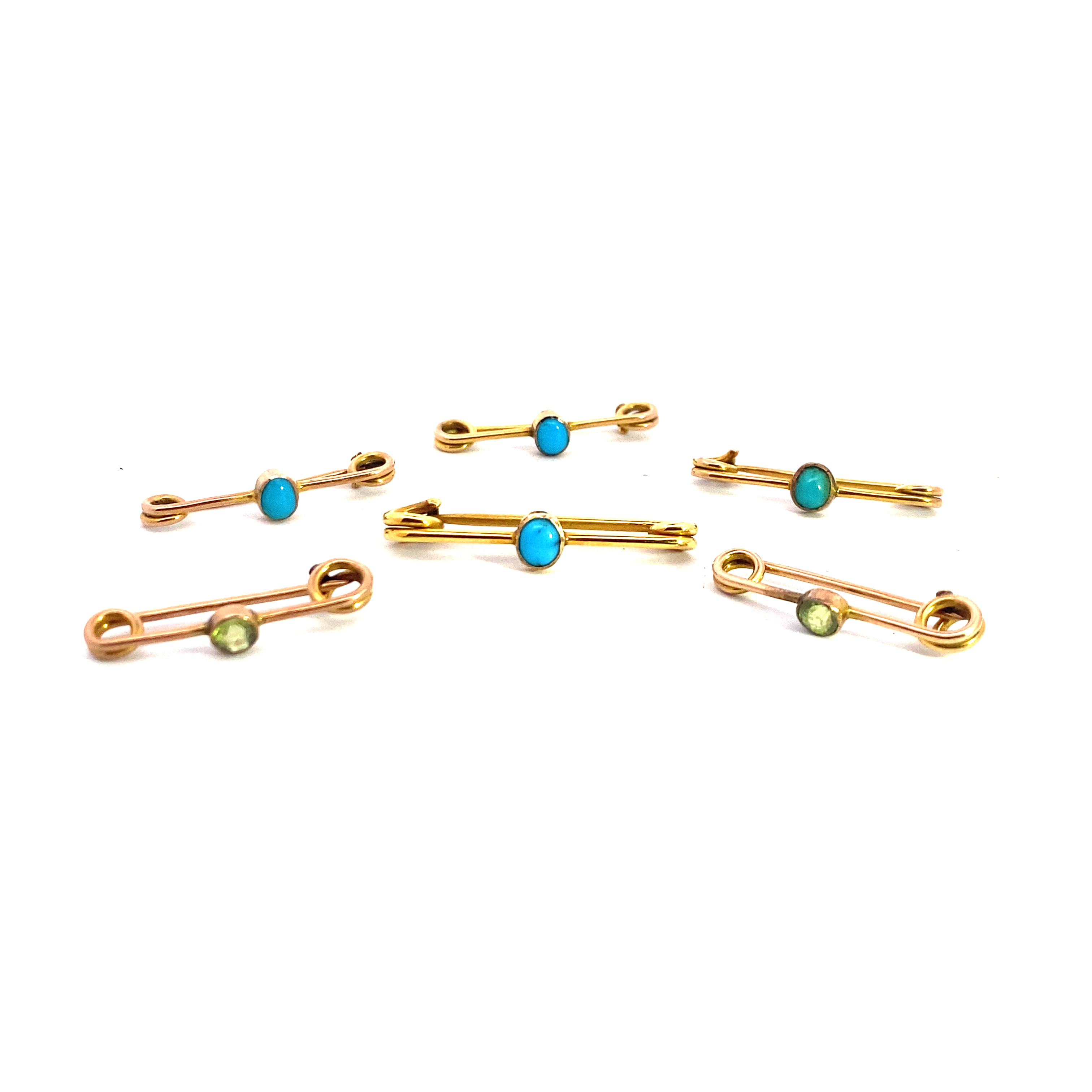 Yellow Gold Turquoise and Peridot Pins