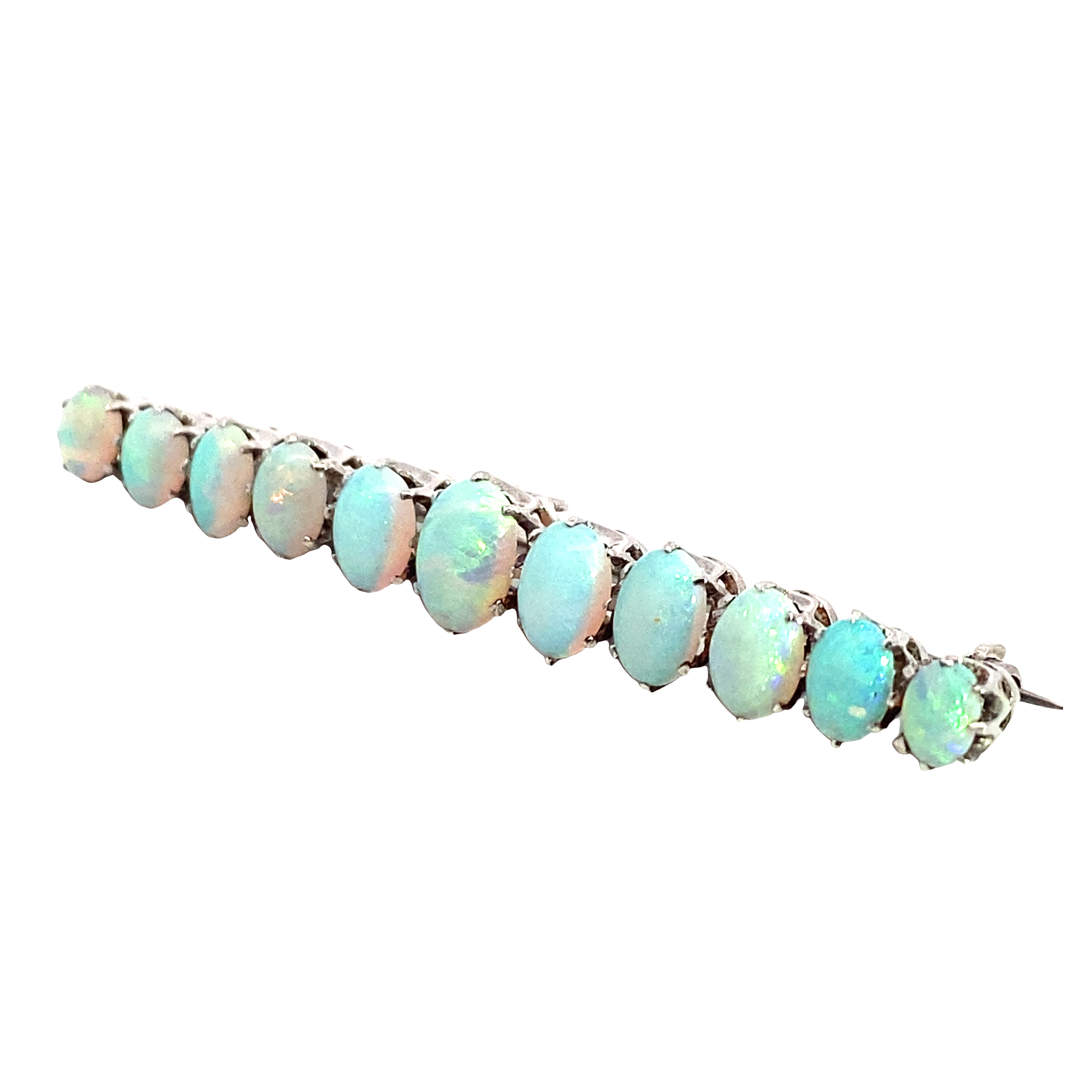 White Gold Opal Bar Brooch