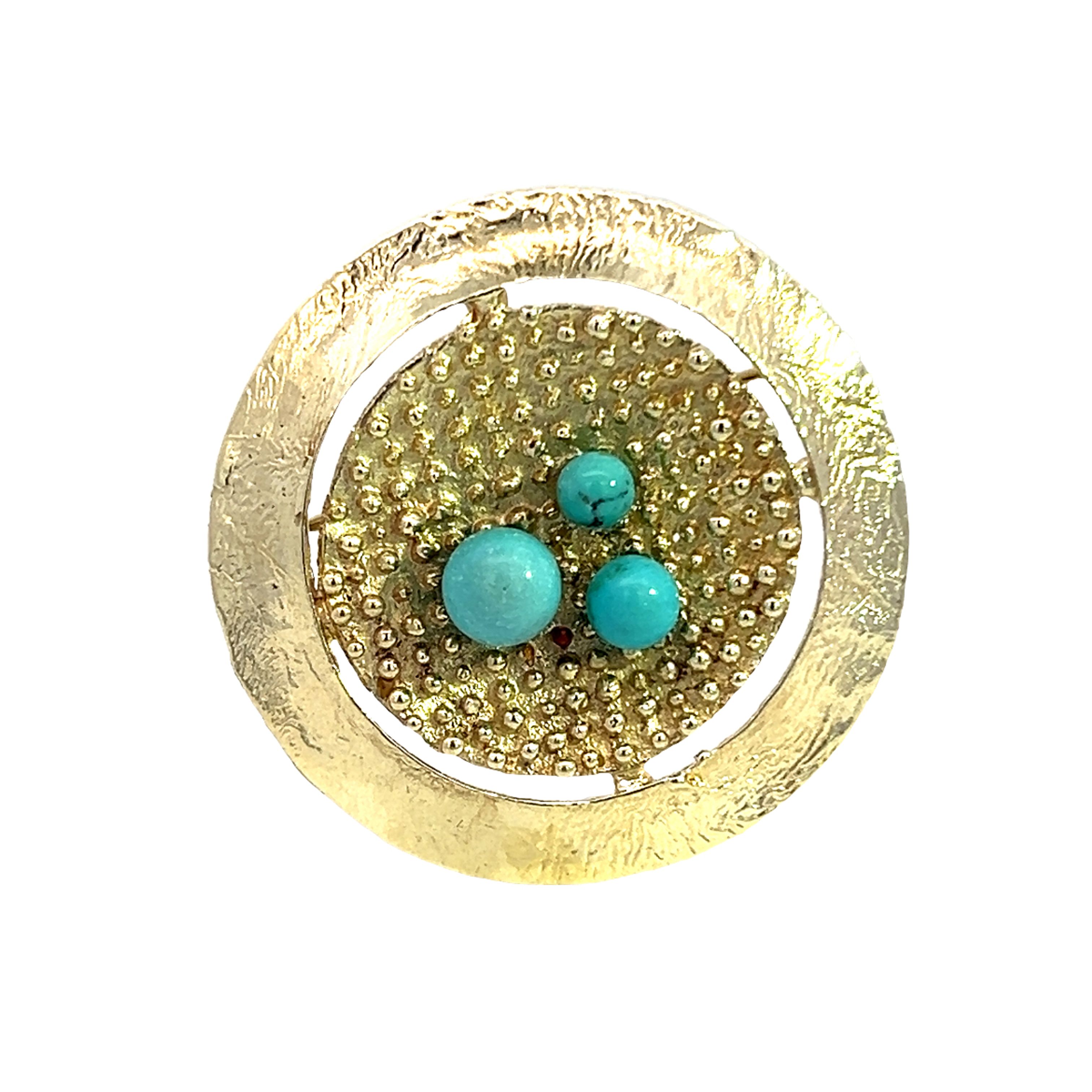 Unusual Gold and Turquoise Brooch