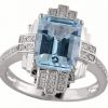 14ct white gold aquamarine and diamond art deco style ring