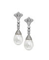 18ct White gold antique style diamond and pearl drop earrings